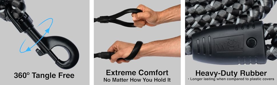 Wigzi - 2025 Edition -Dual Doggie Flex Walk with LED Two Dog Leash. 360 Degree no Tangle, Thick Durable Reflective Ropes, Silicone Extra Soft Comfort Handle, 6ft, Color Black, 5lbs-175 lbs Dogs OK