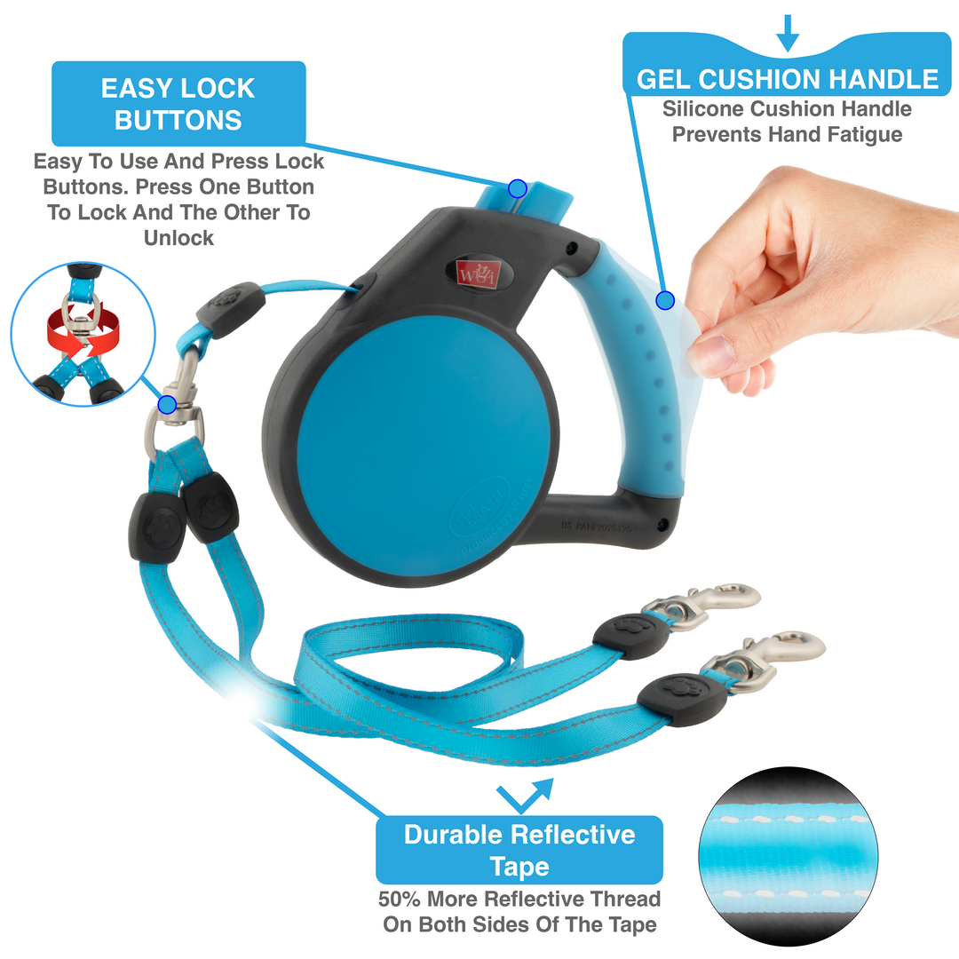 Double Dog Retractable Leash with Coupler Gel Handle Included