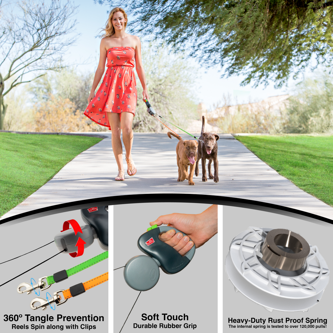 Two Dog Retractable Leash for Double Walks - Tangle Free 360 Two Dog Retractable Leash for Double Walks - Tangle Free 360