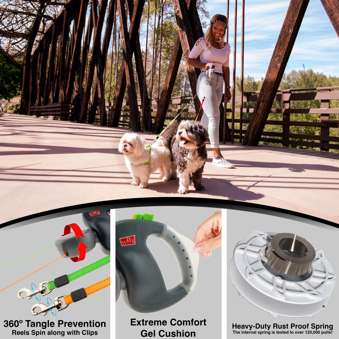 Dual Doggie Retractable Dog Leash With Gel Handle | Wigzi Dual Doggie Retractable Dog Leash With Gel Handle | Wigzi